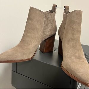 Vince Camuto Taupe Suede Pointed Toe Block Heel Ankle Boots